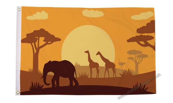 African Animals Silhouette Flag